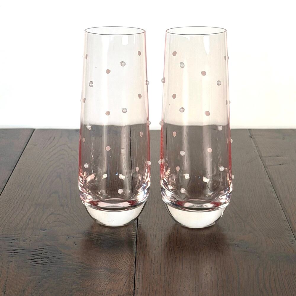 Pink Pearl Stemless Champagne Flutes, Vintage Inspired Wedding Glasses